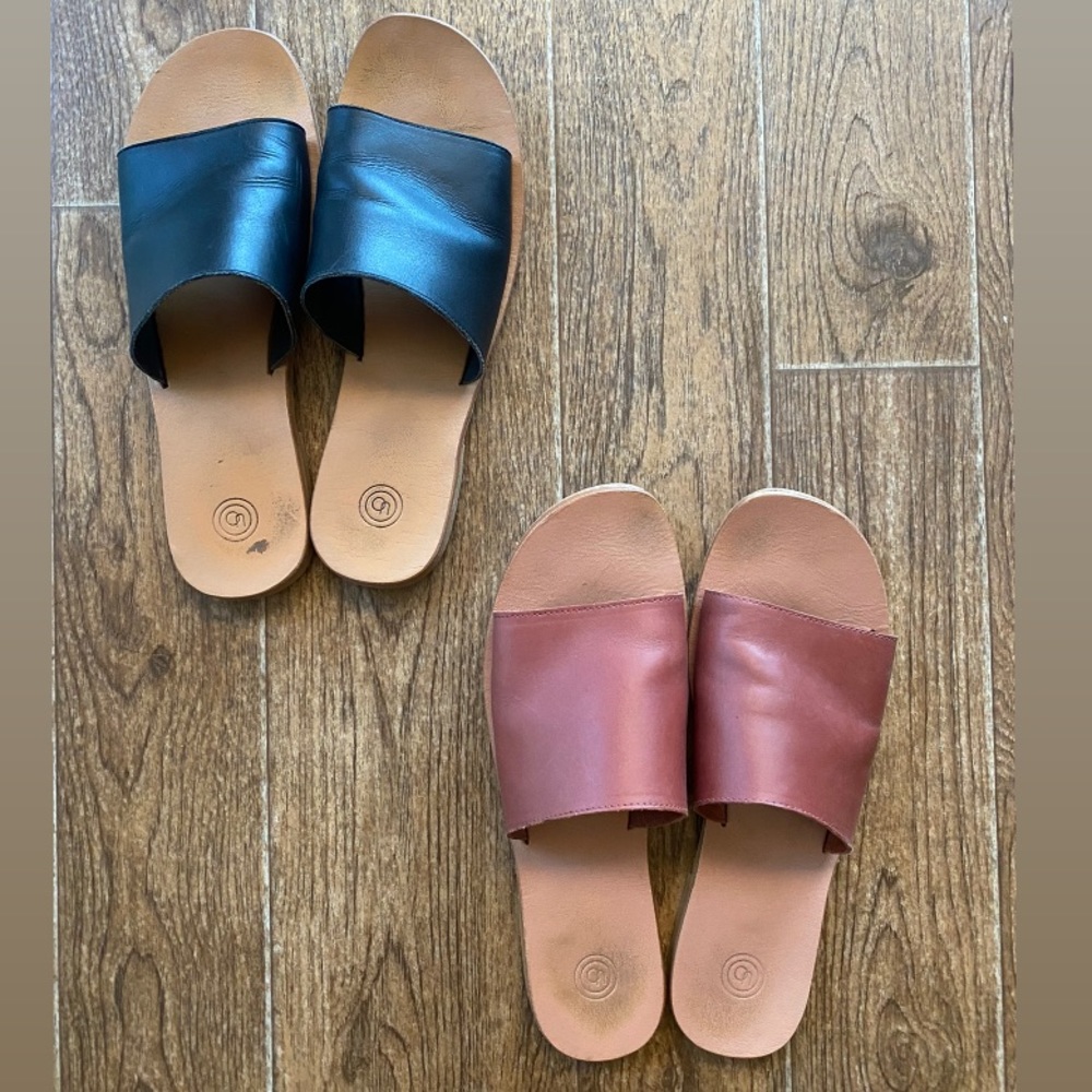 UO slip-on sandals in brown and black